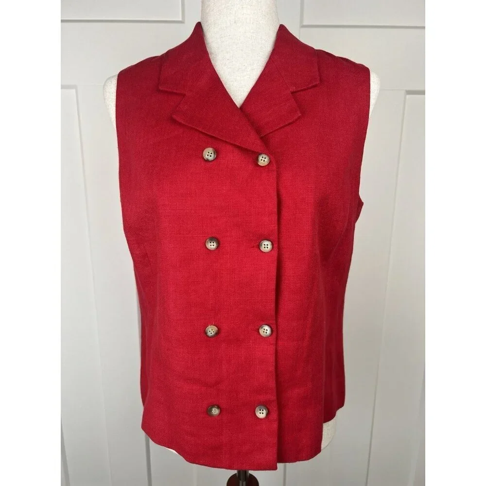 Vintage Harold’s 100% Linen Red Double Breasted Vest Size 10 Tailored Lined